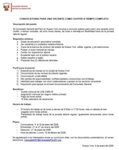 ¡Trabajo en NY! 🚗 Consulado del Perú busca Chofer a tiempo completo