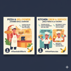 ¡DALE FUEGO A LA COCINA! BUSCAMOS AYUDANTES Y MESEROS EN WHITE PLAINS Y RIVERDALE 🛑