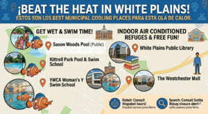 ¡HERE IS THE MAP TO STAY COOL! AQUI LAS ZONAS MÁS FRESCAS Y GRATIS EN WHITE PLAINS PARA GANARLE AL CALOR 🚨☀️🗺️